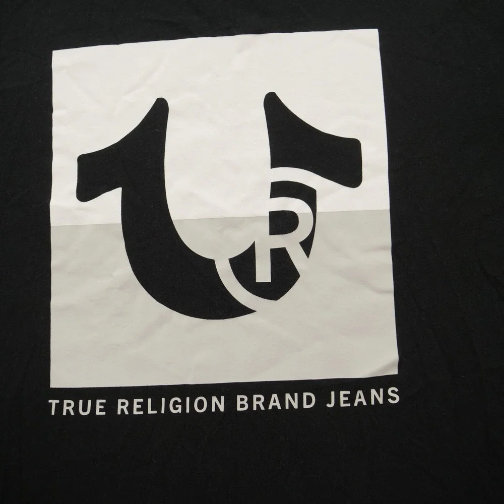 True Religion Shirt Mens Extra Large Black Crew Graphic Print Logo Short Sleeve